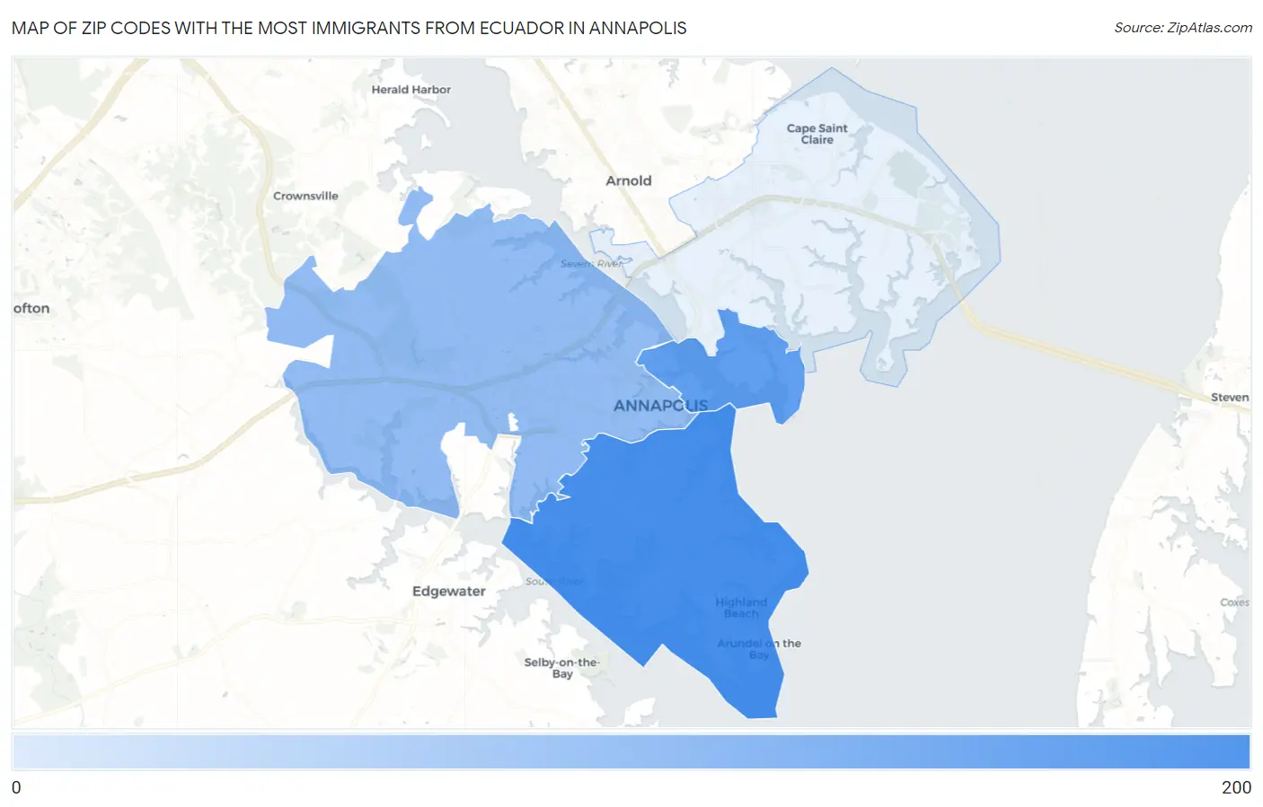 Zip Codes with the Most Immigrants from Ecuador in Annapolis Map