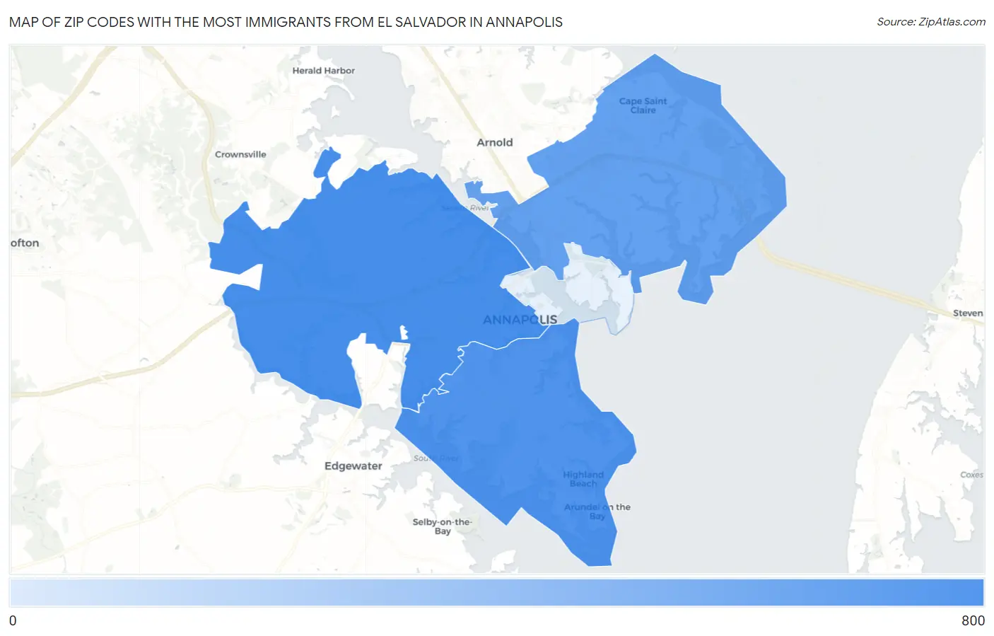 Zip Codes with the Most Immigrants from El Salvador in Annapolis Map