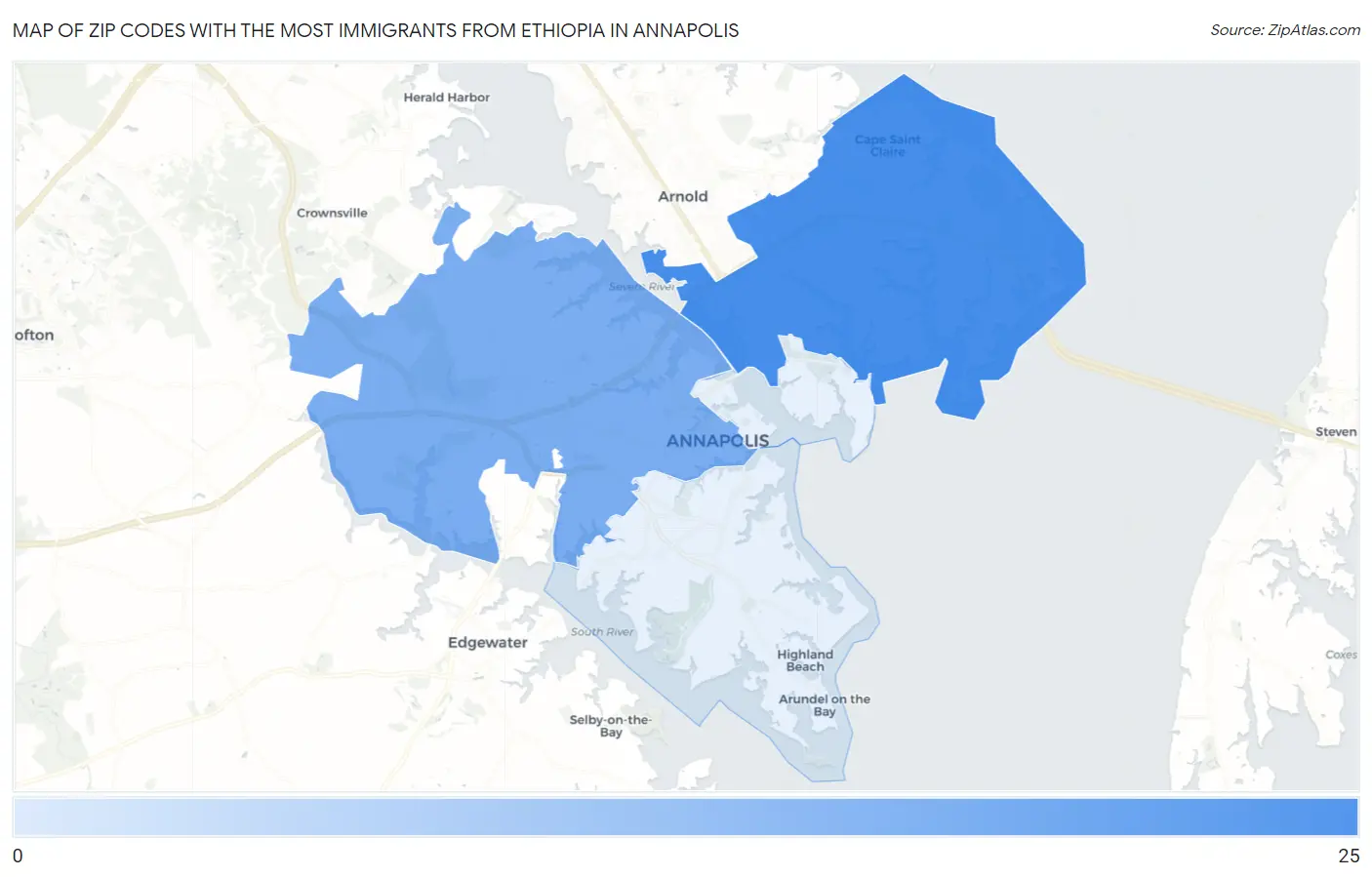 Zip Codes with the Most Immigrants from Ethiopia in Annapolis Map