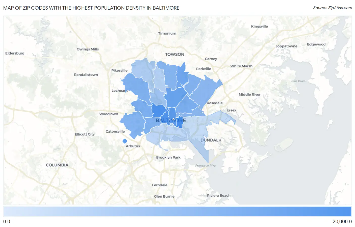 Zip Codes with the Highest Population Density in Baltimore Map