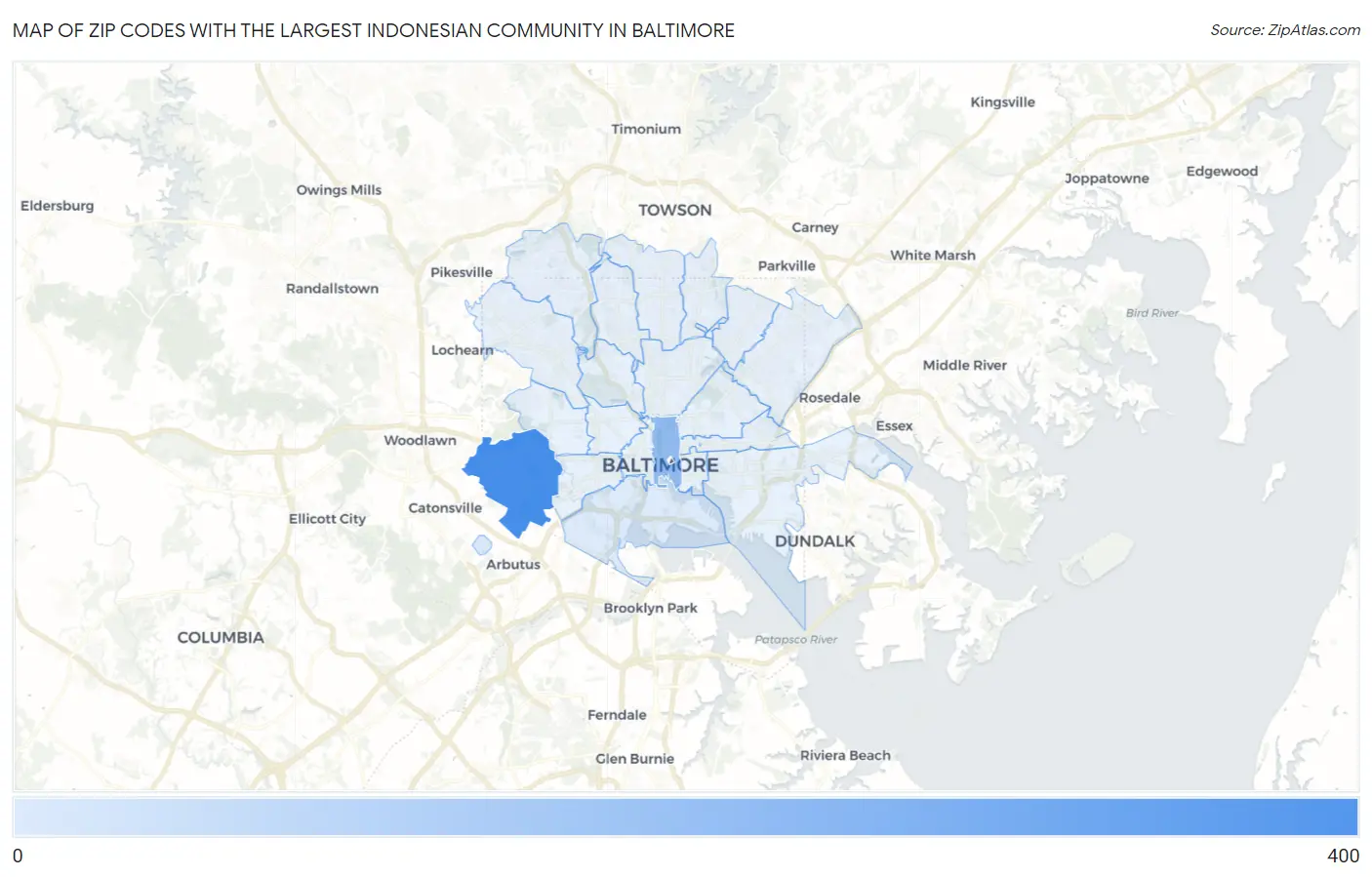 Zip Codes with the Largest Indonesian Community in Baltimore Map