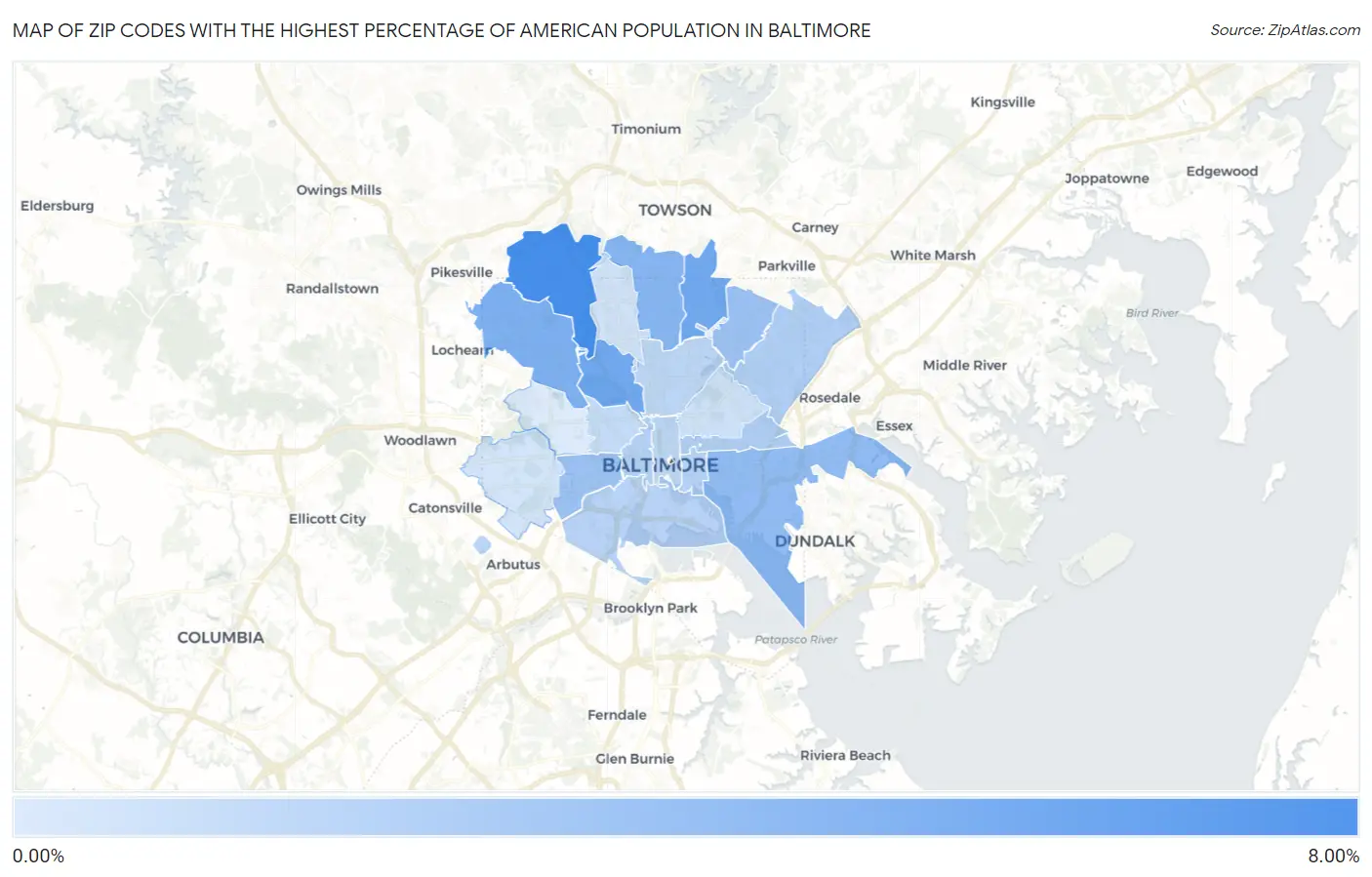 Zip Codes with the Highest Percentage of American Population in Baltimore Map