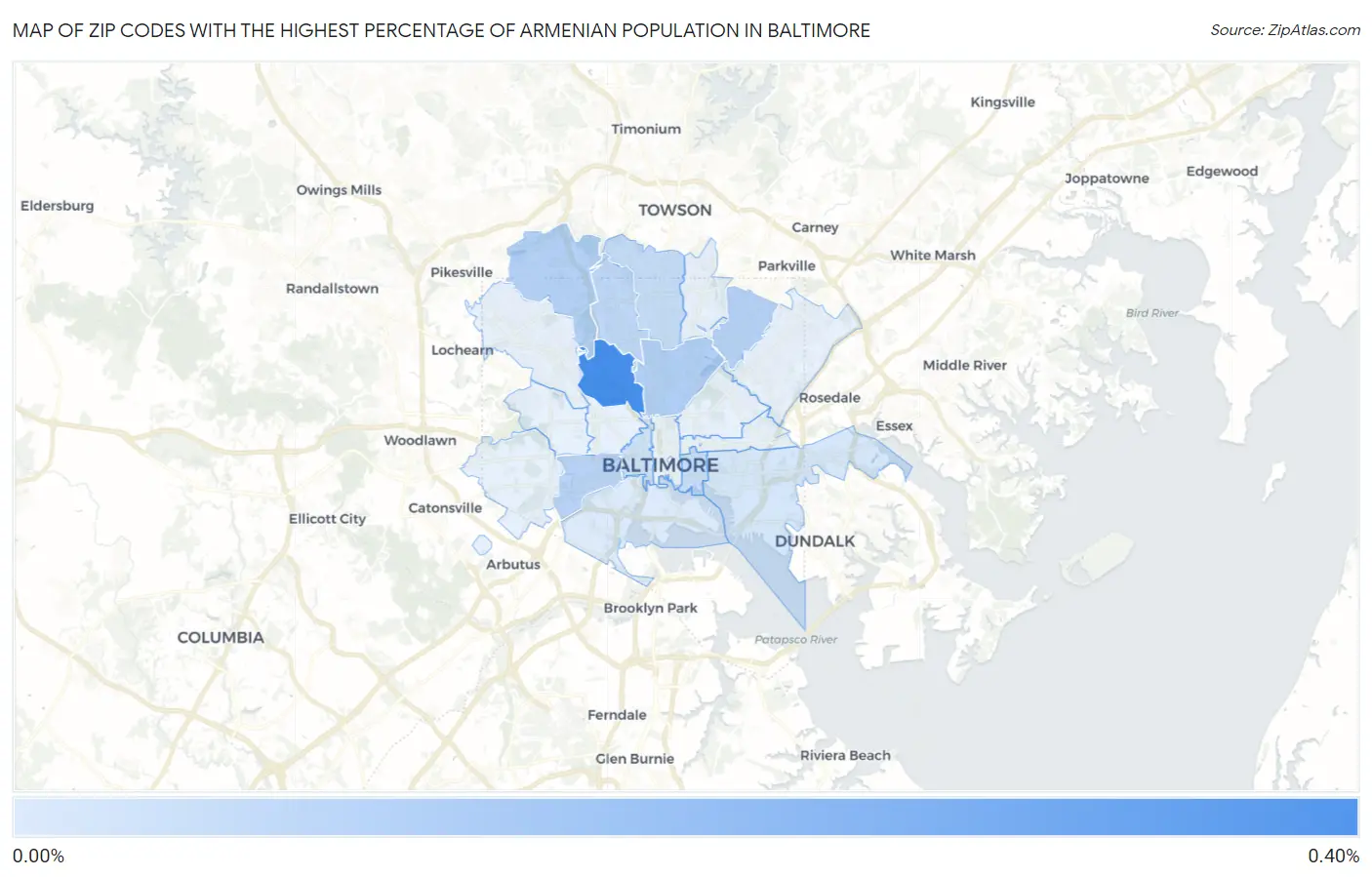 Zip Codes with the Highest Percentage of Armenian Population in Baltimore Map