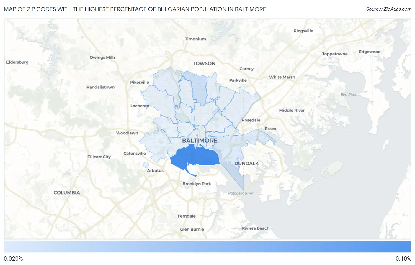 Zip Codes with the Highest Percentage of Bulgarian Population in Baltimore Map