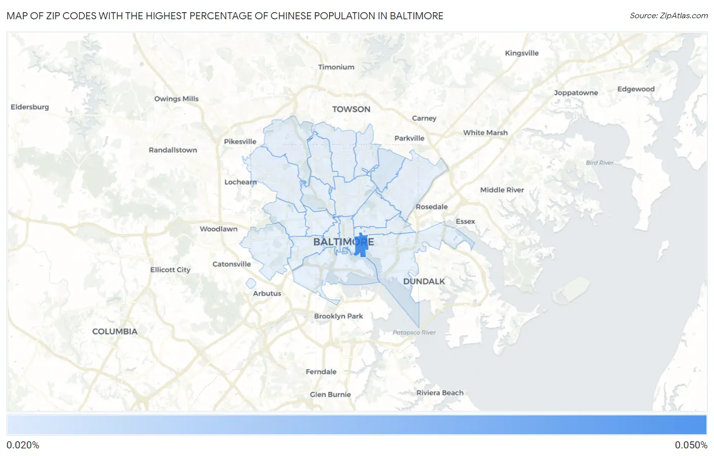 Zip Codes with the Highest Percentage of Chinese Population in Baltimore Map