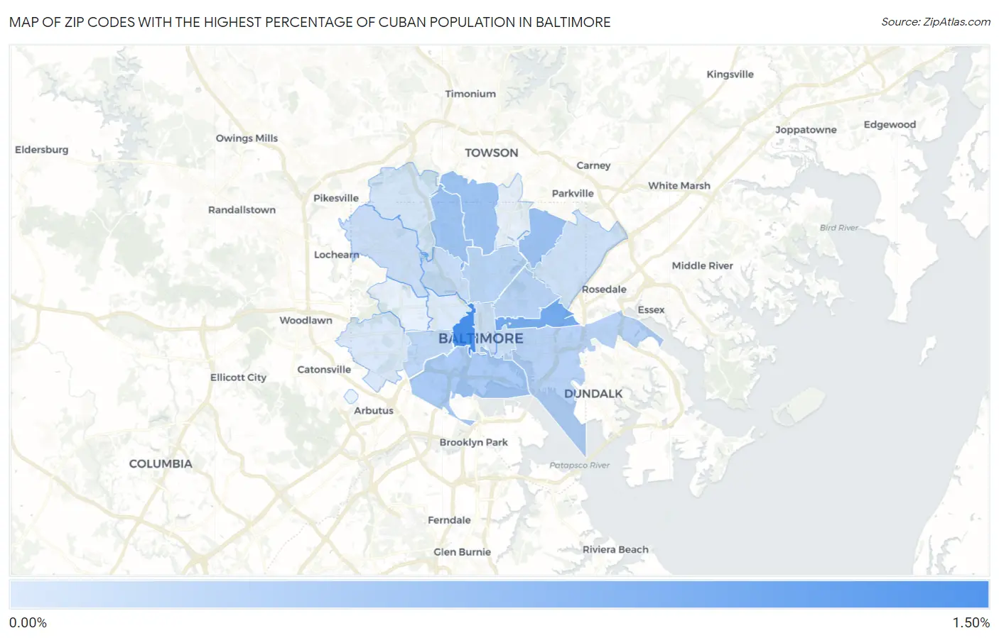 Zip Codes with the Highest Percentage of Cuban Population in Baltimore Map