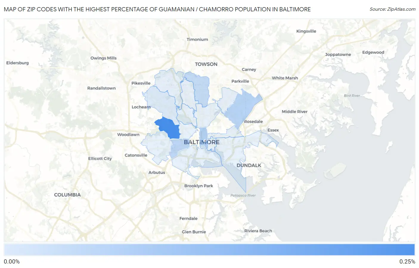 Zip Codes with the Highest Percentage of Guamanian / Chamorro Population in Baltimore Map