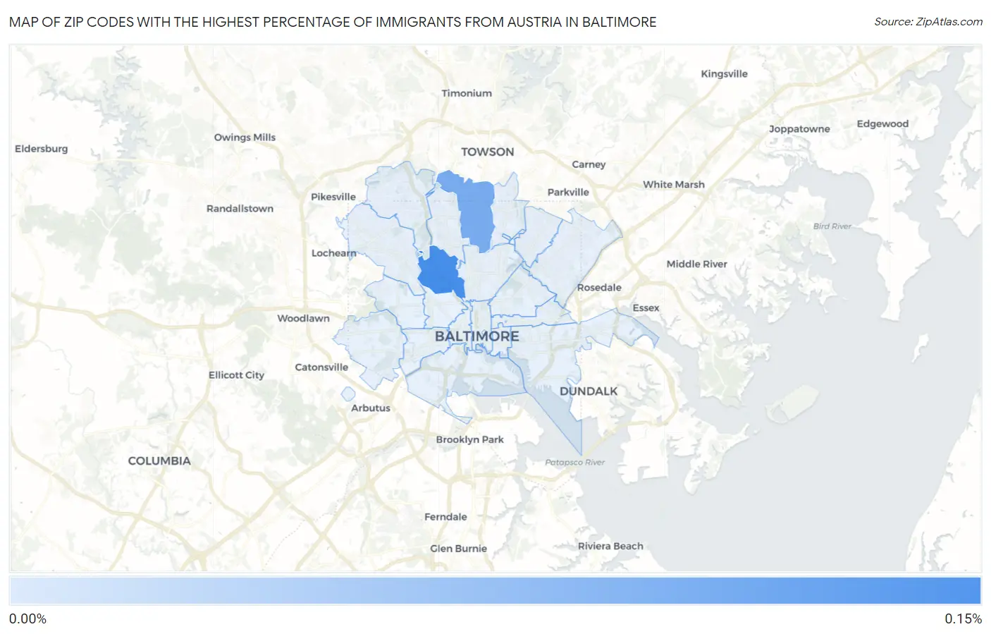 Zip Codes with the Highest Percentage of Immigrants from Austria in Baltimore Map