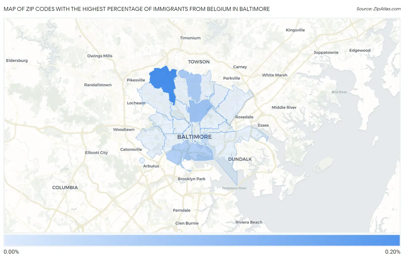Zip Codes with the Highest Percentage of Immigrants from Belgium in Baltimore Map