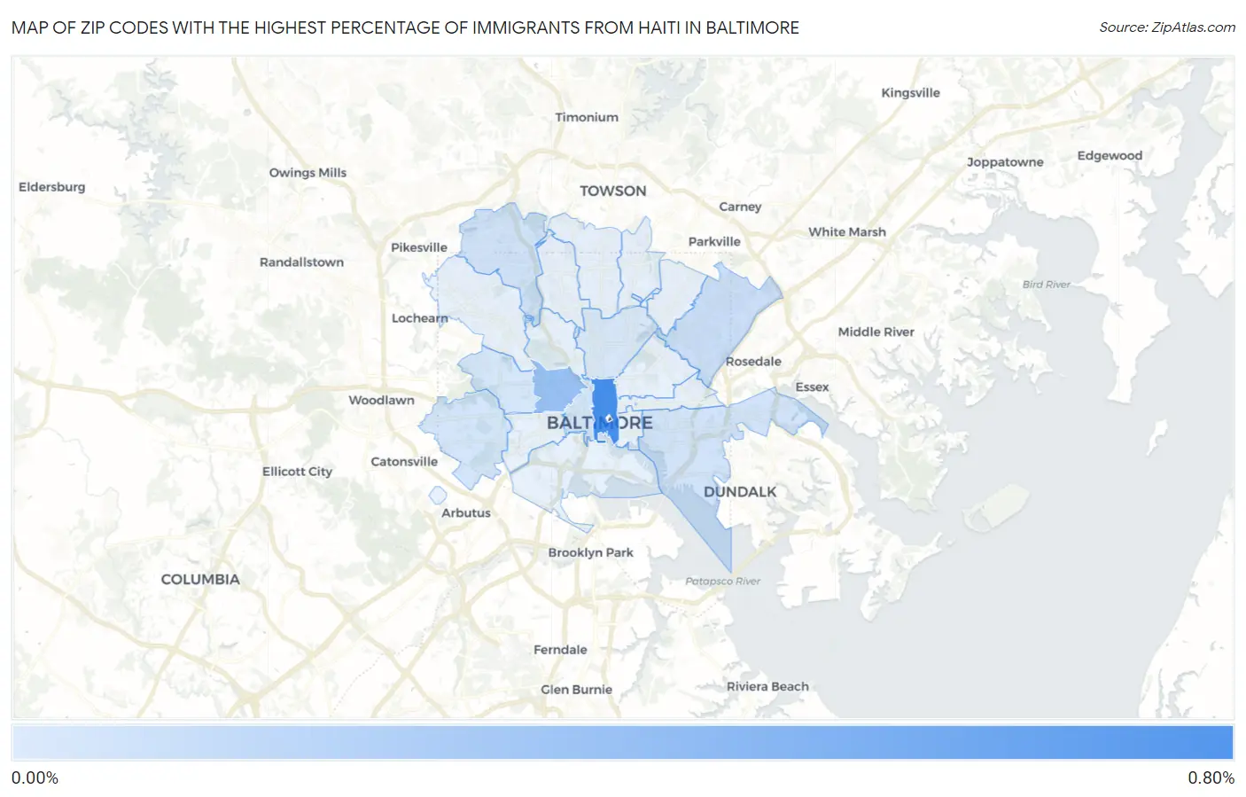Zip Codes with the Highest Percentage of Immigrants from Haiti in Baltimore Map