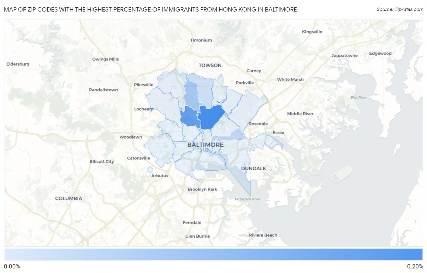 Zip Codes with the Highest Percentage of Immigrants from Hong Kong in Baltimore Map