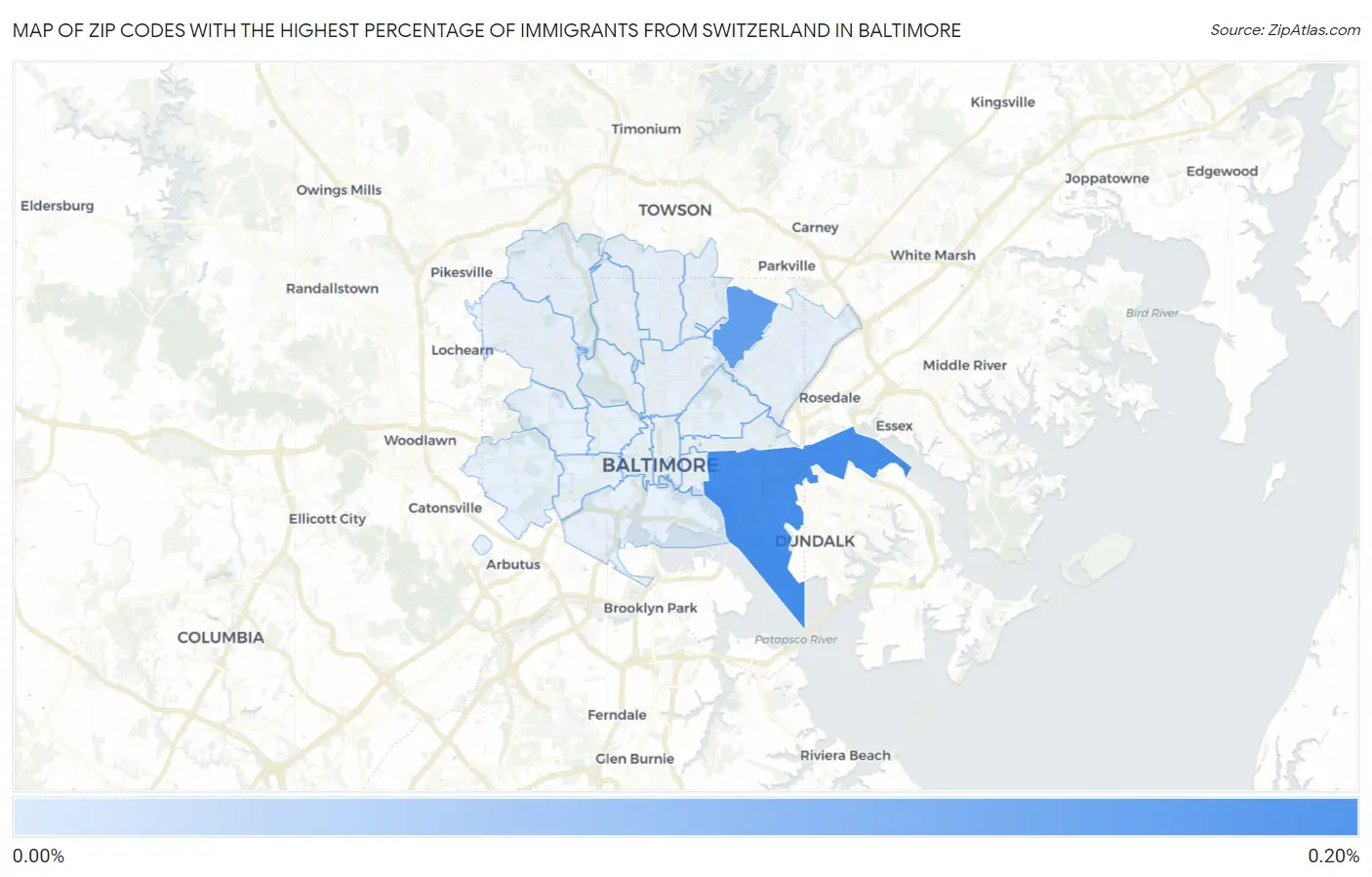 Zip Codes with the Highest Percentage of Immigrants from Switzerland in Baltimore Map