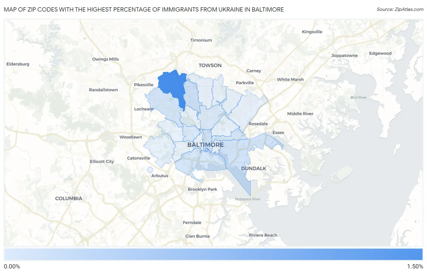 Zip Codes with the Highest Percentage of Immigrants from Ukraine in Baltimore Map