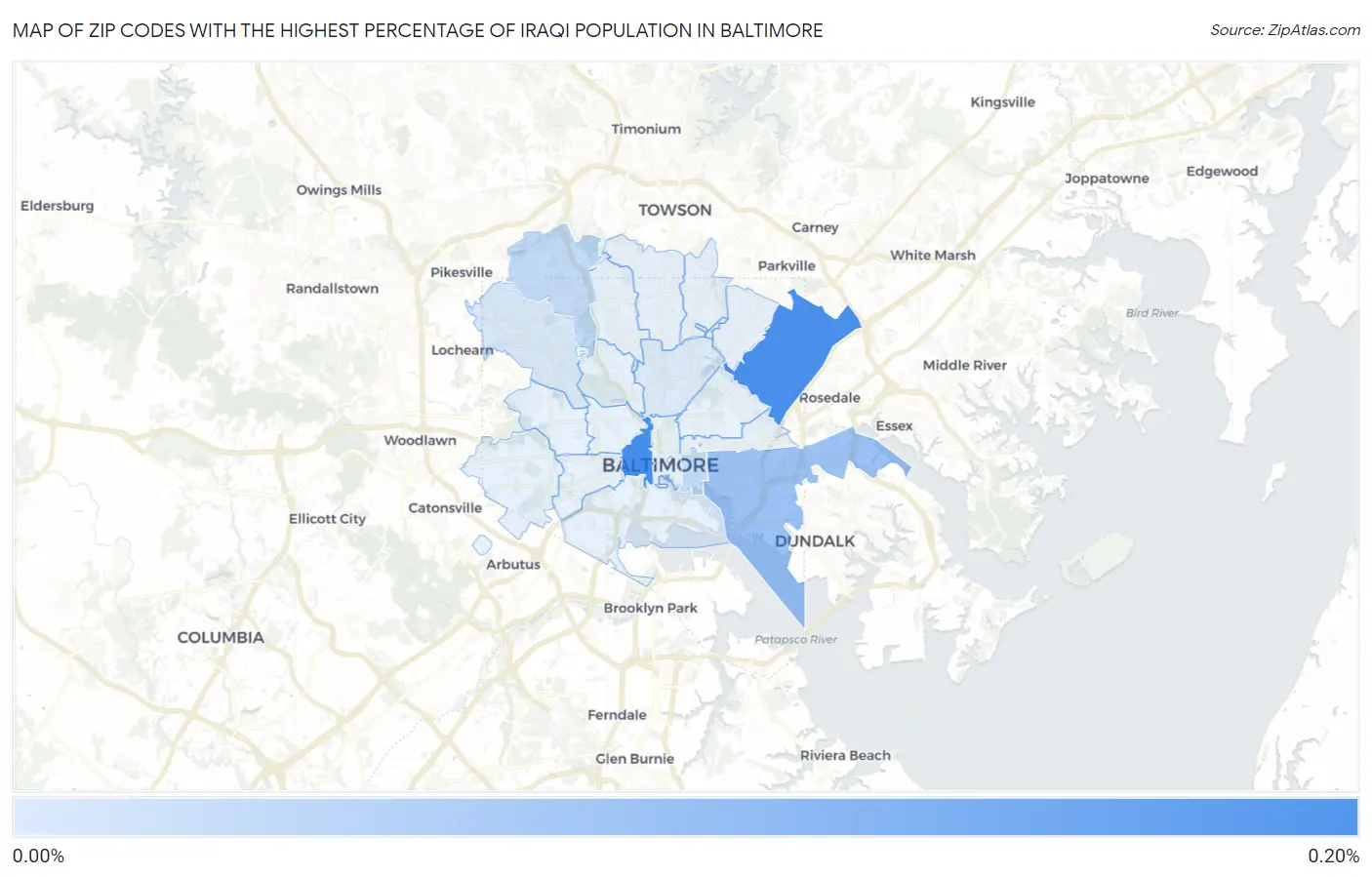 Zip Codes with the Highest Percentage of Iraqi Population in Baltimore Map