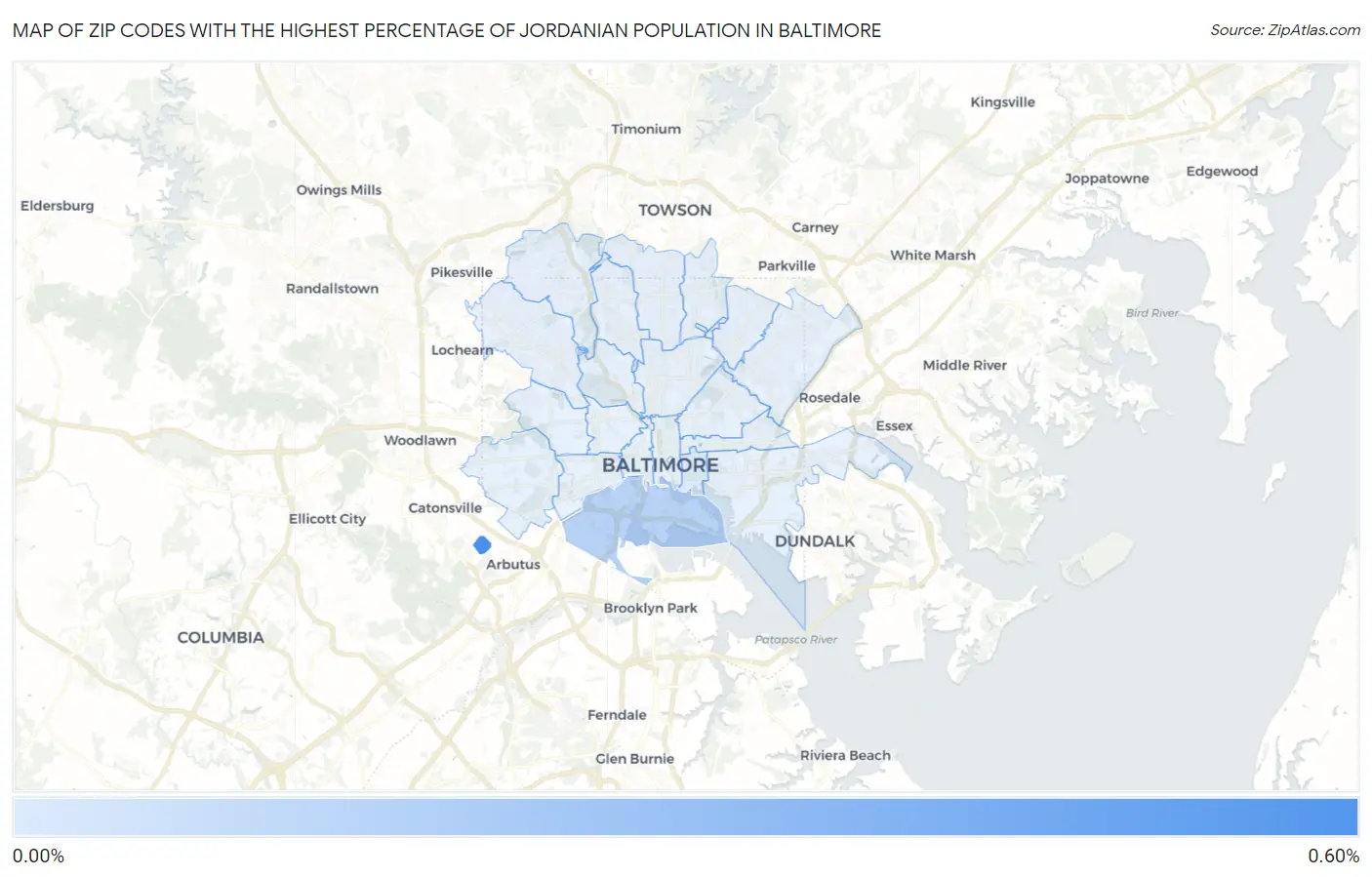 Zip Codes with the Highest Percentage of Jordanian Population in Baltimore Map
