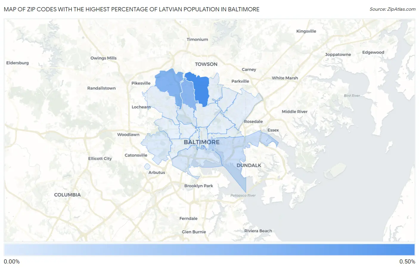 Zip Codes with the Highest Percentage of Latvian Population in Baltimore Map