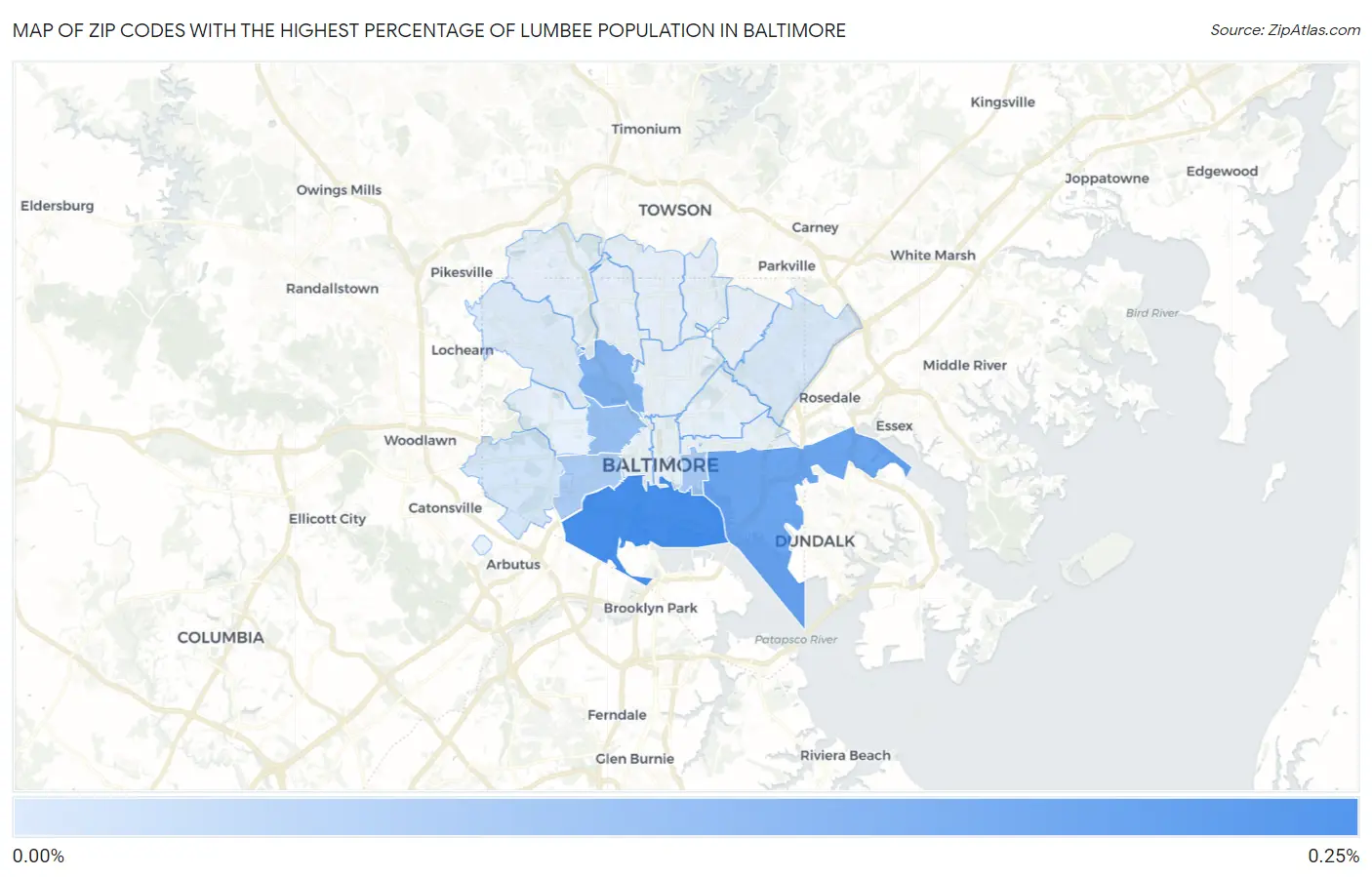 Zip Codes with the Highest Percentage of Lumbee Population in Baltimore Map