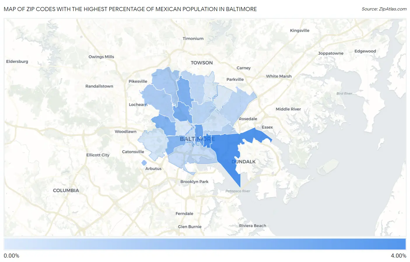 Zip Codes with the Highest Percentage of Mexican Population in Baltimore Map