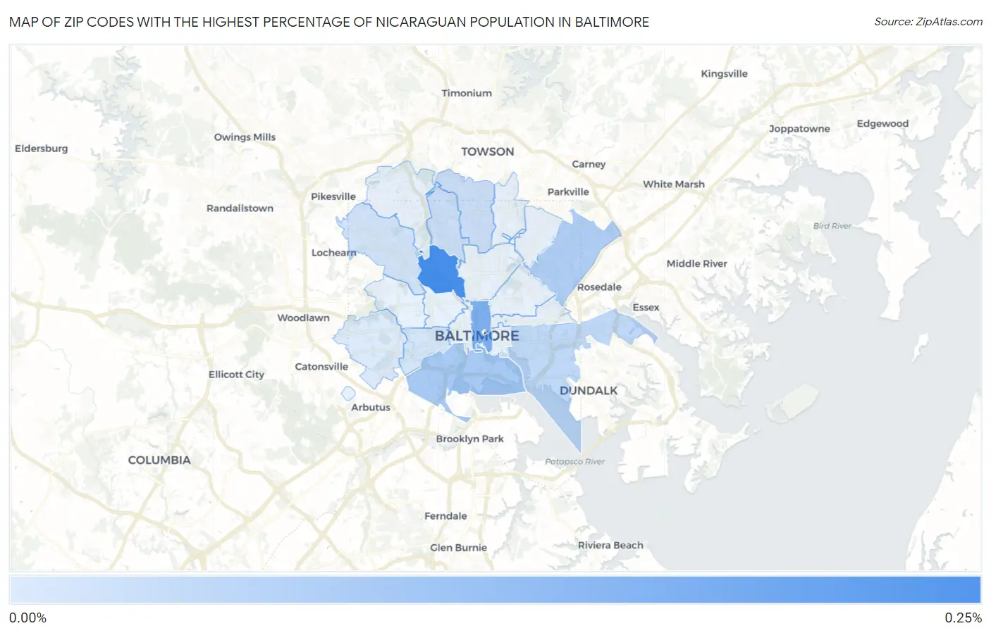 Zip Codes with the Highest Percentage of Nicaraguan Population in Baltimore Map