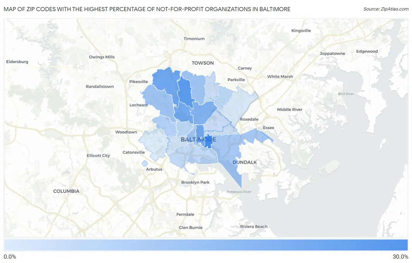 Zip Codes with the Highest Percentage of Not-for-profit Organizations in Baltimore Map
