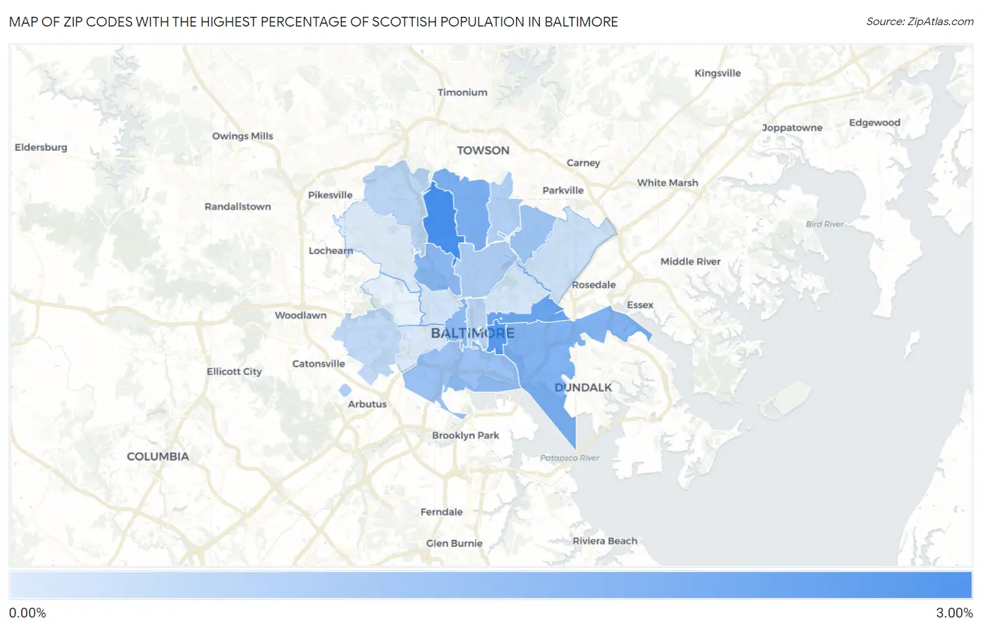 Zip Codes with the Highest Percentage of Scottish Population in Baltimore Map