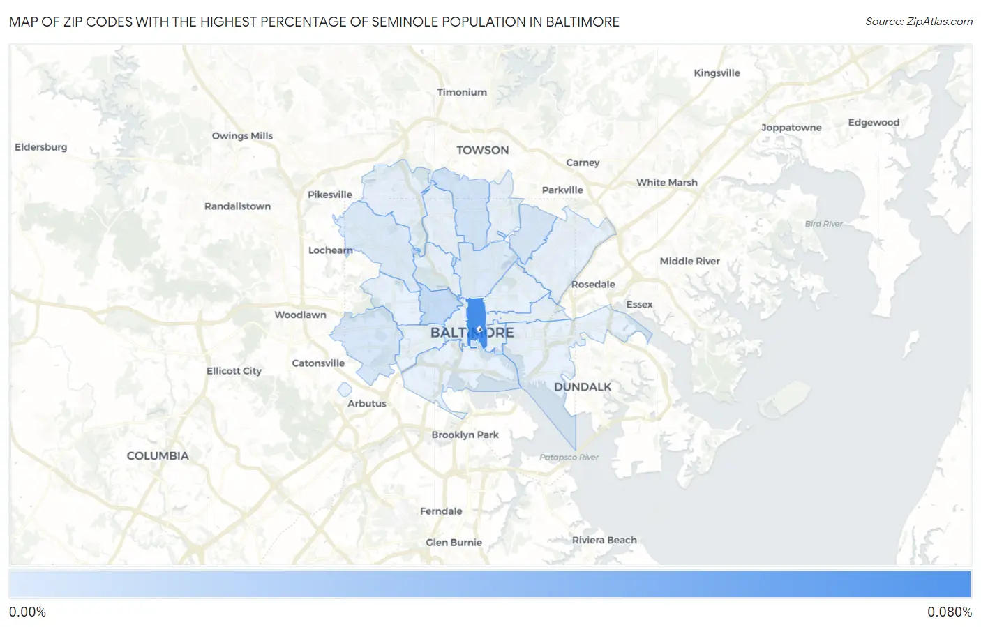 Zip Codes with the Highest Percentage of Seminole Population in Baltimore Map
