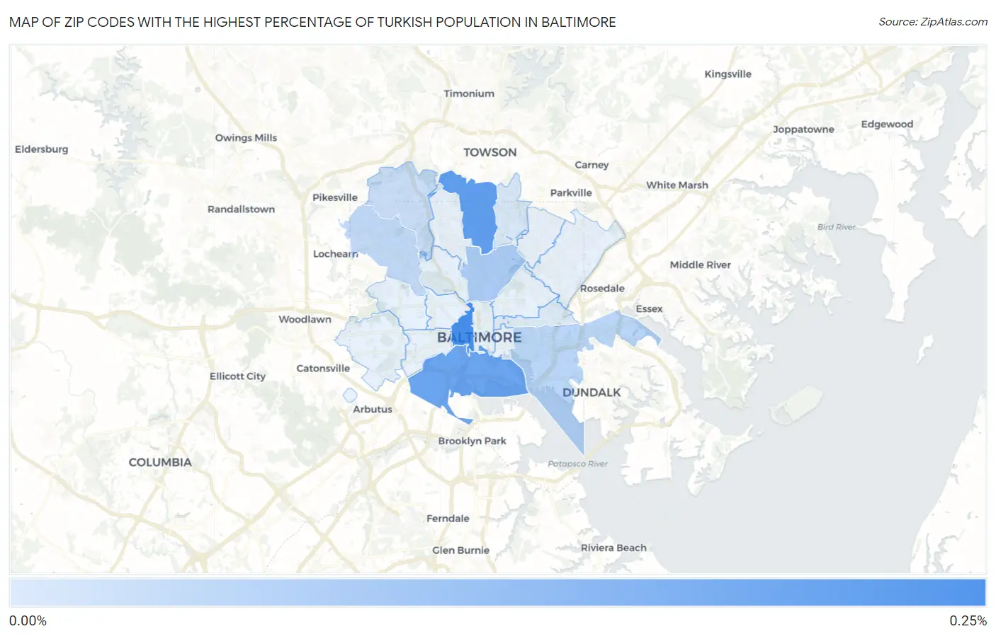 Zip Codes with the Highest Percentage of Turkish Population in Baltimore Map