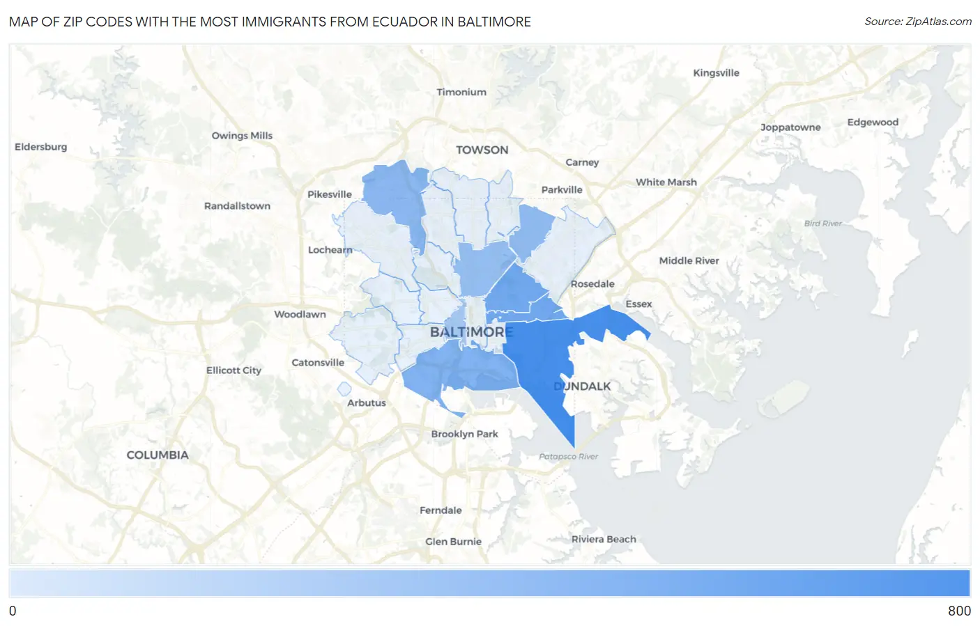 Zip Codes with the Most Immigrants from Ecuador in Baltimore Map