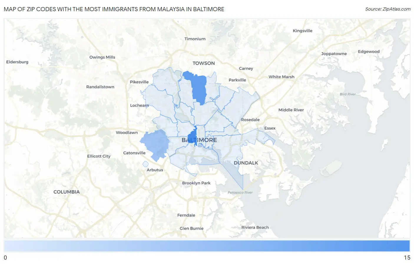 Zip Codes with the Most Immigrants from Malaysia in Baltimore Map