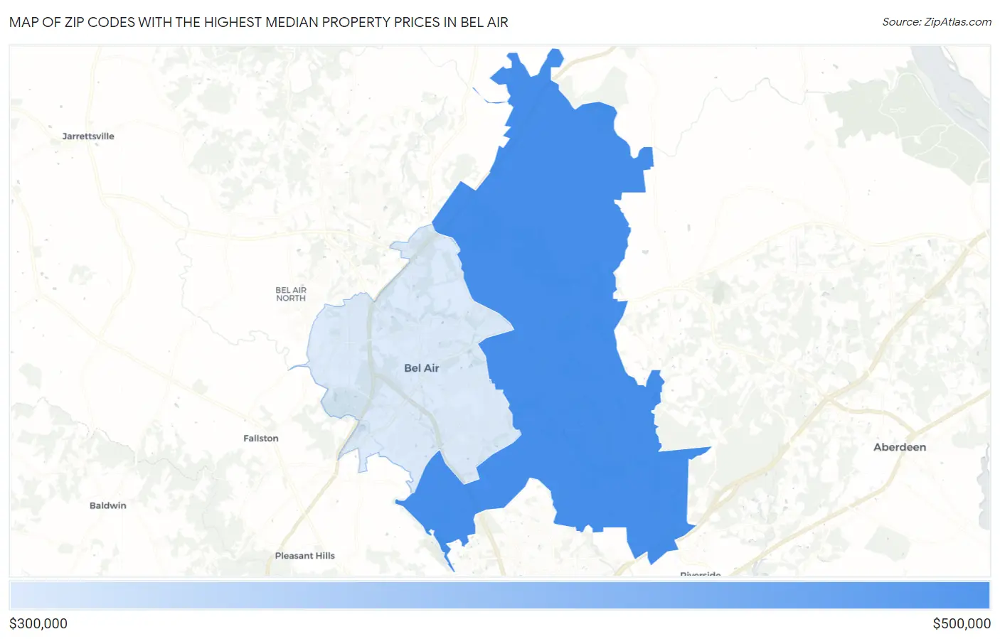 Zip Codes with the Highest Median Property Prices in Bel Air Map