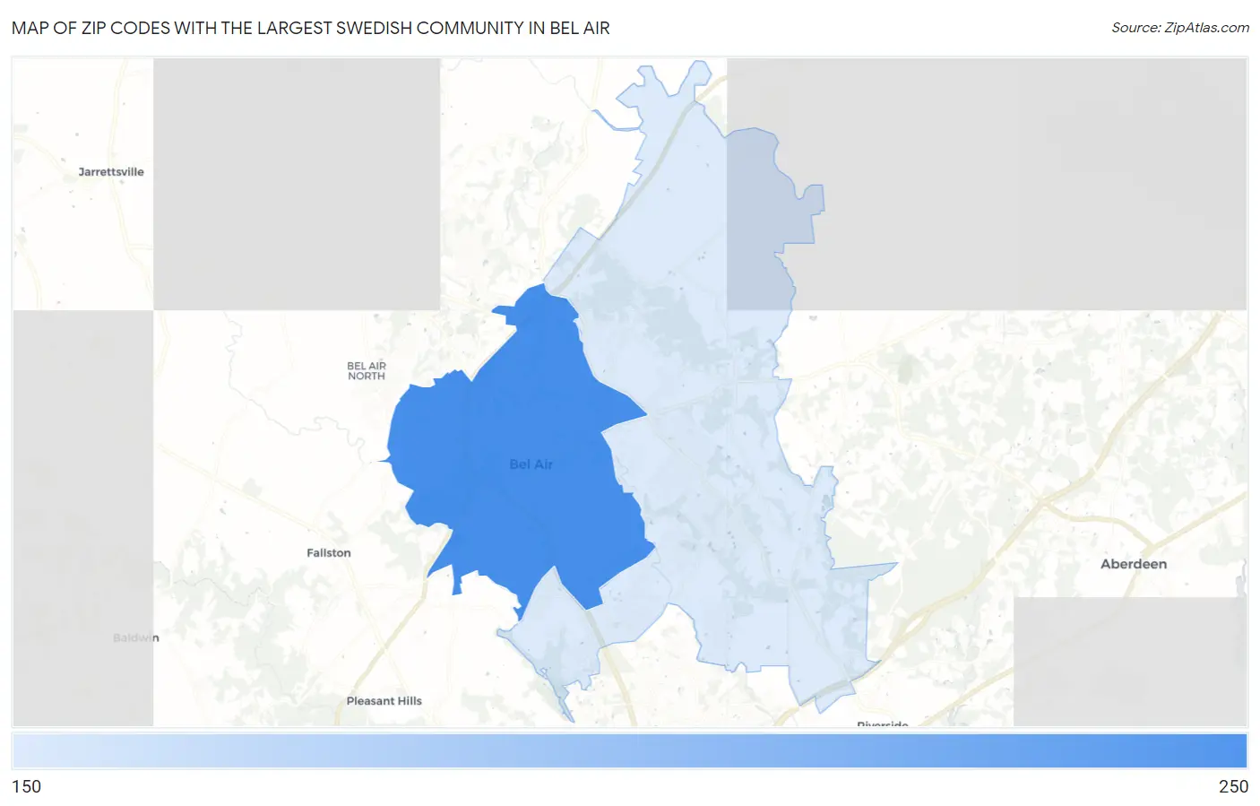 Zip Codes with the Largest Swedish Community in Bel Air Map