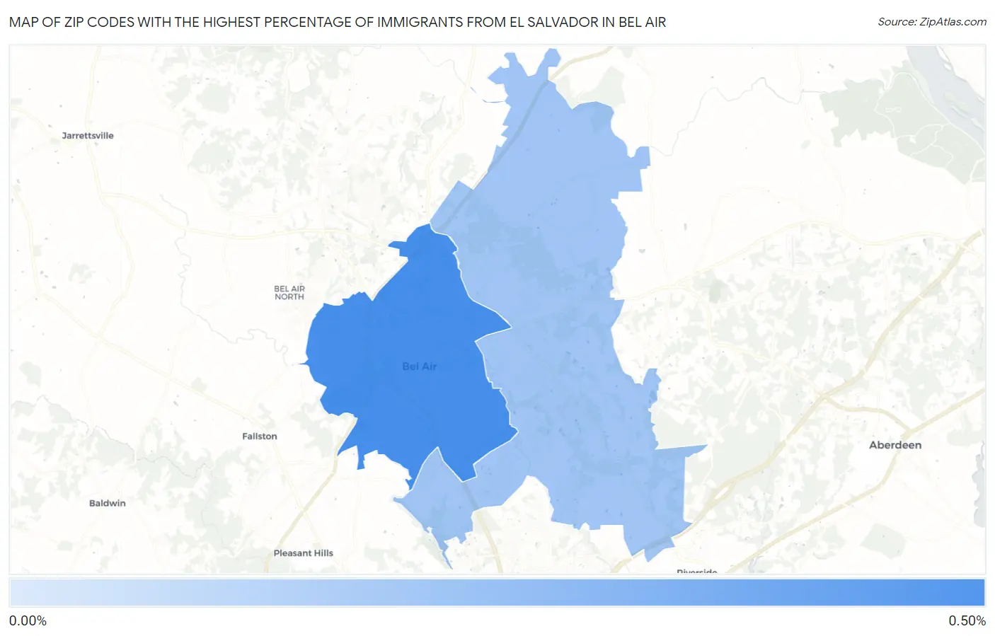 Zip Codes with the Highest Percentage of Immigrants from El Salvador in Bel Air Map