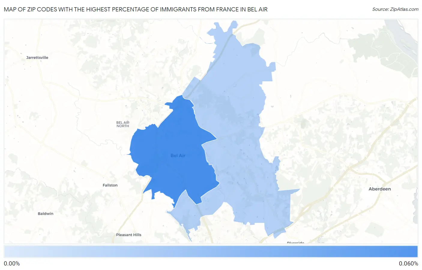 Zip Codes with the Highest Percentage of Immigrants from France in Bel Air Map
