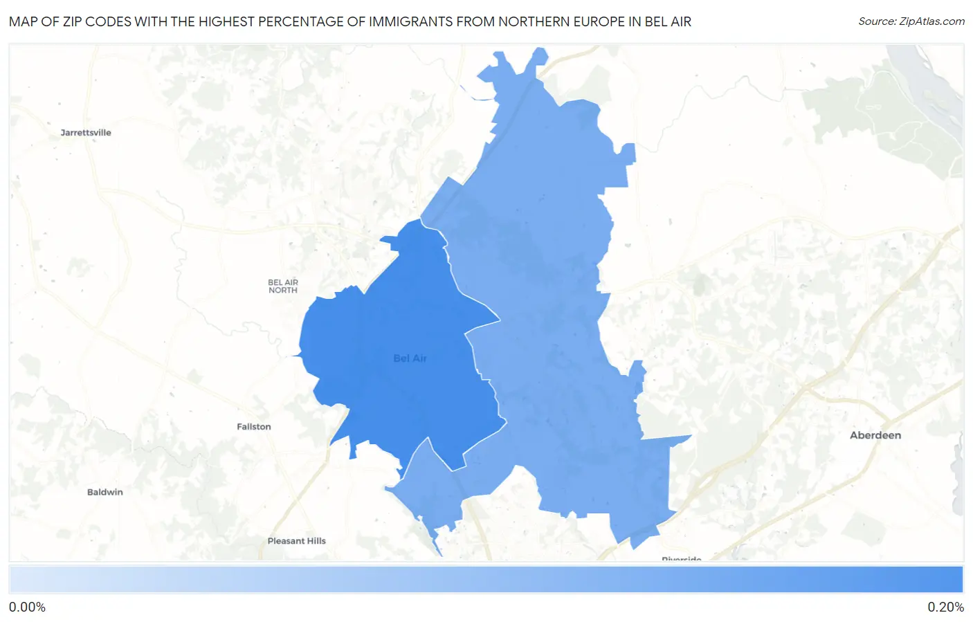 Zip Codes with the Highest Percentage of Immigrants from Northern Europe in Bel Air Map