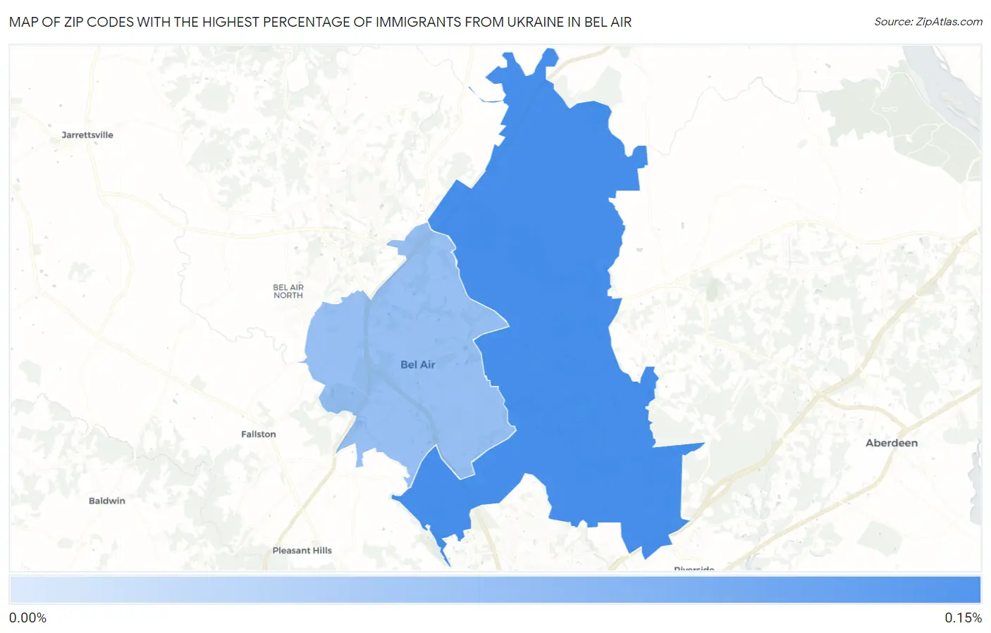 Zip Codes with the Highest Percentage of Immigrants from Ukraine in Bel Air Map