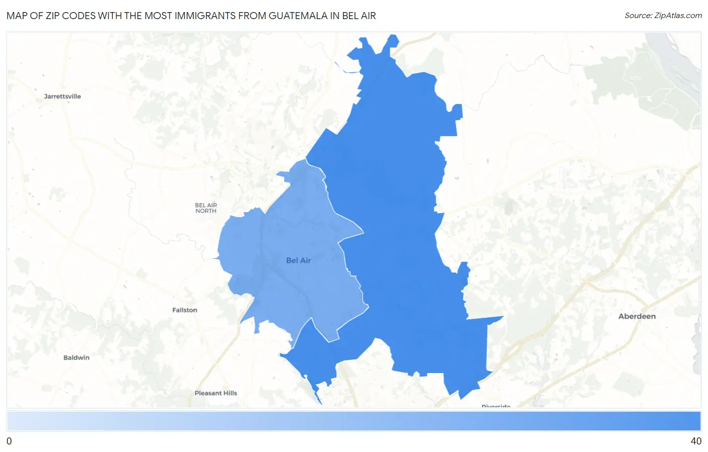 Zip Codes with the Most Immigrants from Guatemala in Bel Air Map