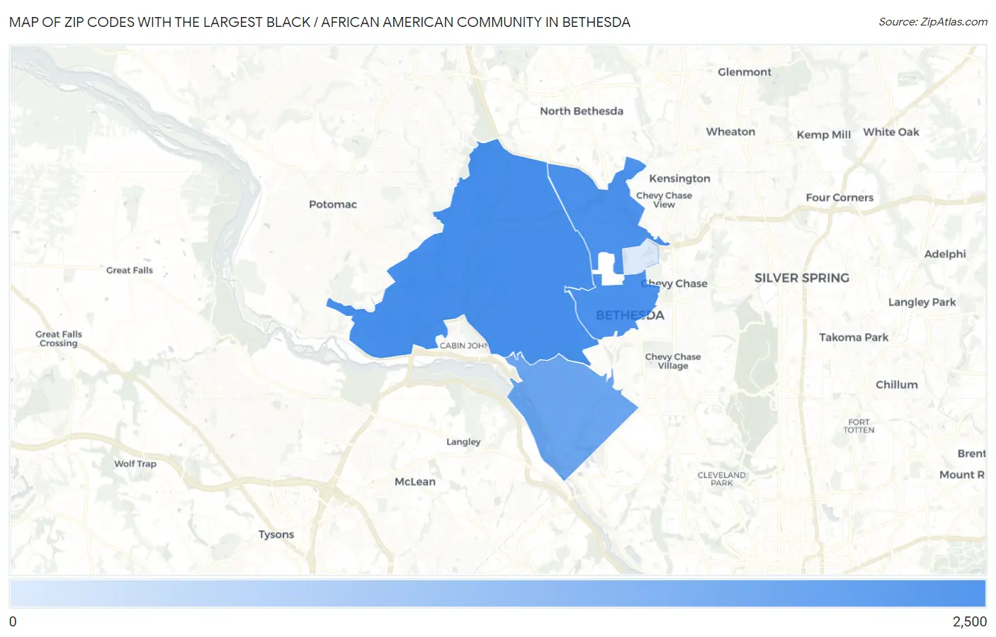 Zip Codes with the Largest Black / African American Community in Bethesda Map
