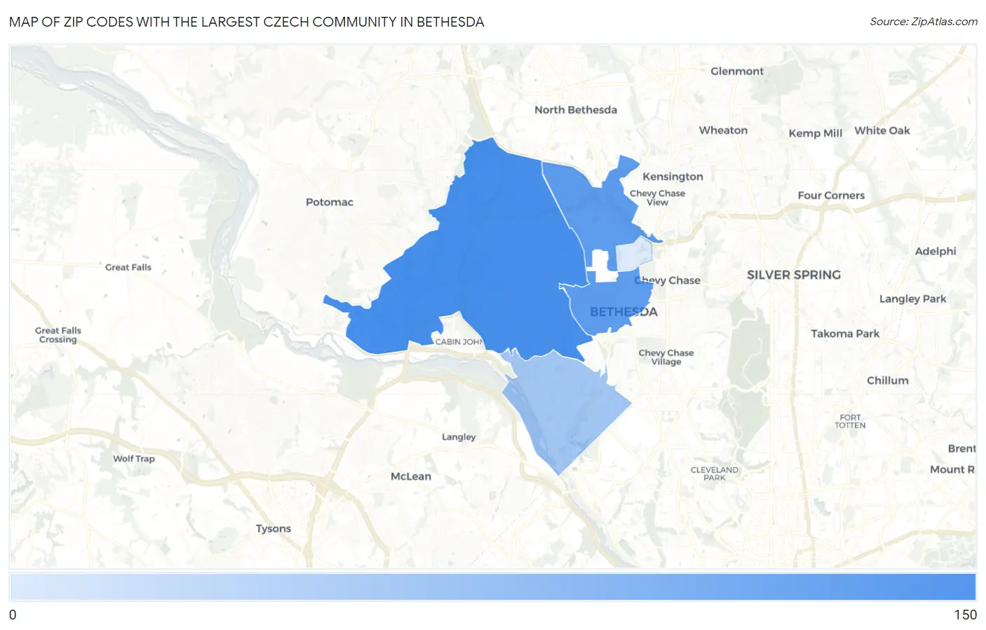 Zip Codes with the Largest Czech Community in Bethesda Map