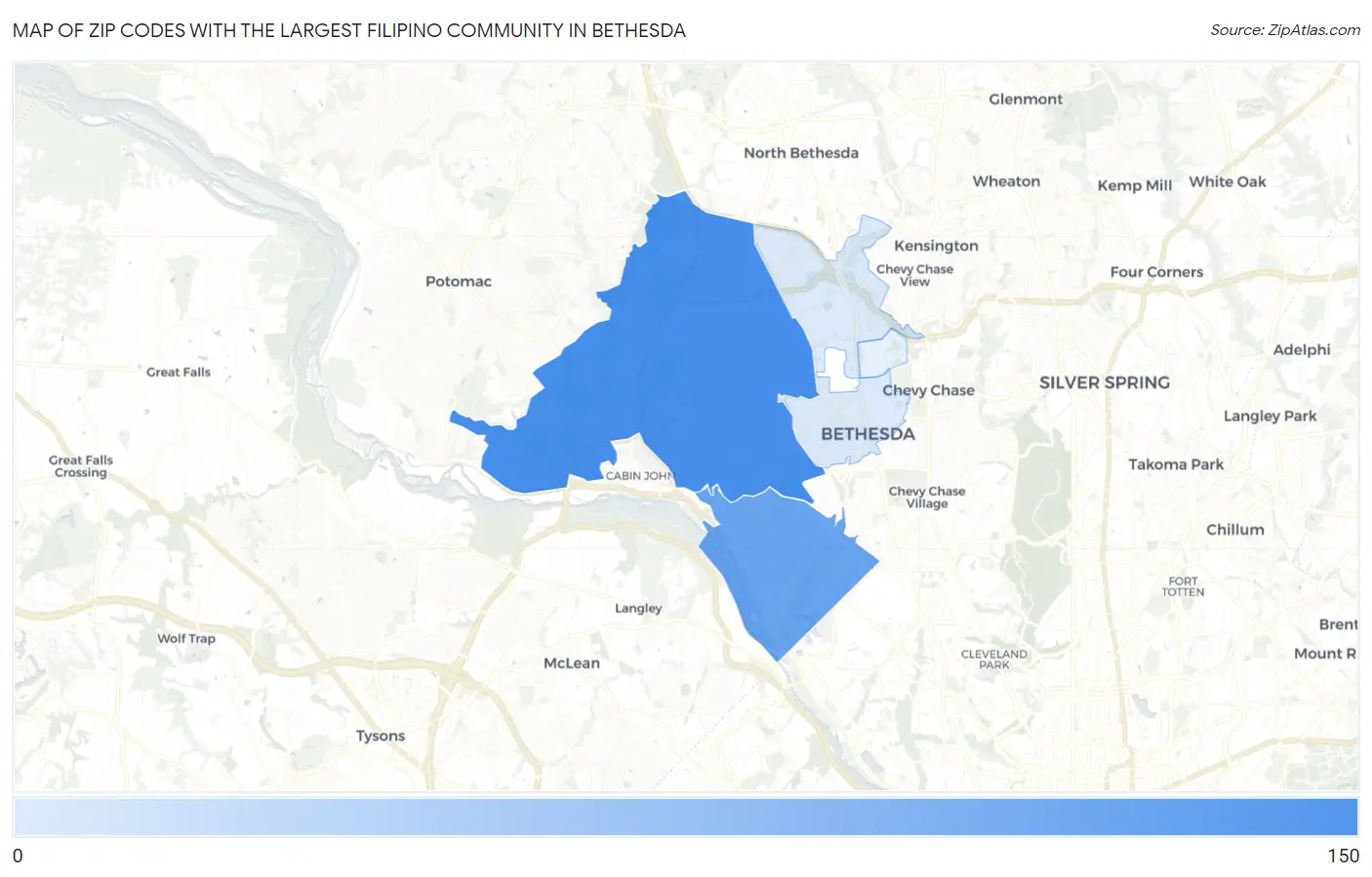 Zip Codes with the Largest Filipino Community in Bethesda Map