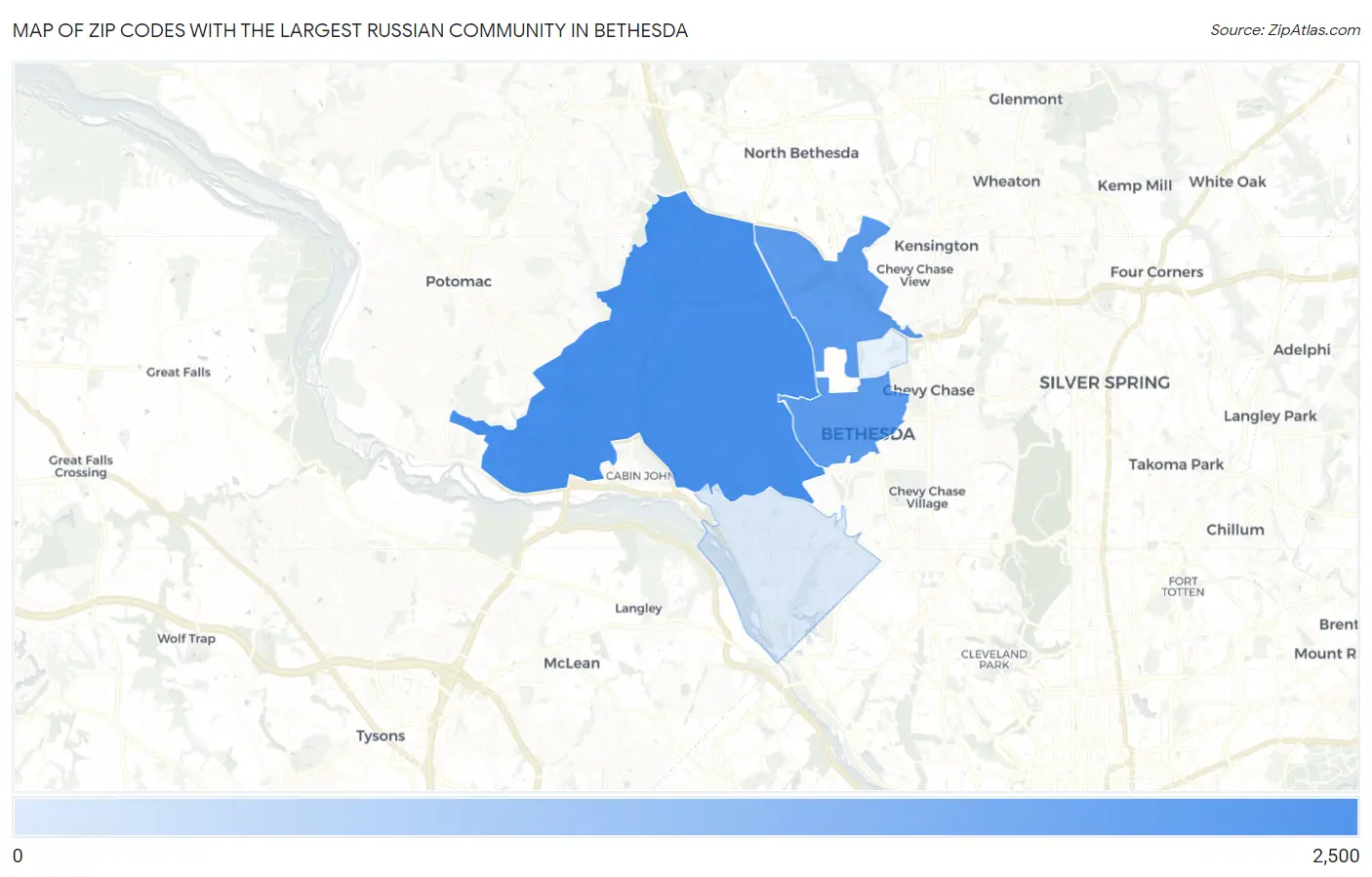 Zip Codes with the Largest Russian Community in Bethesda Map