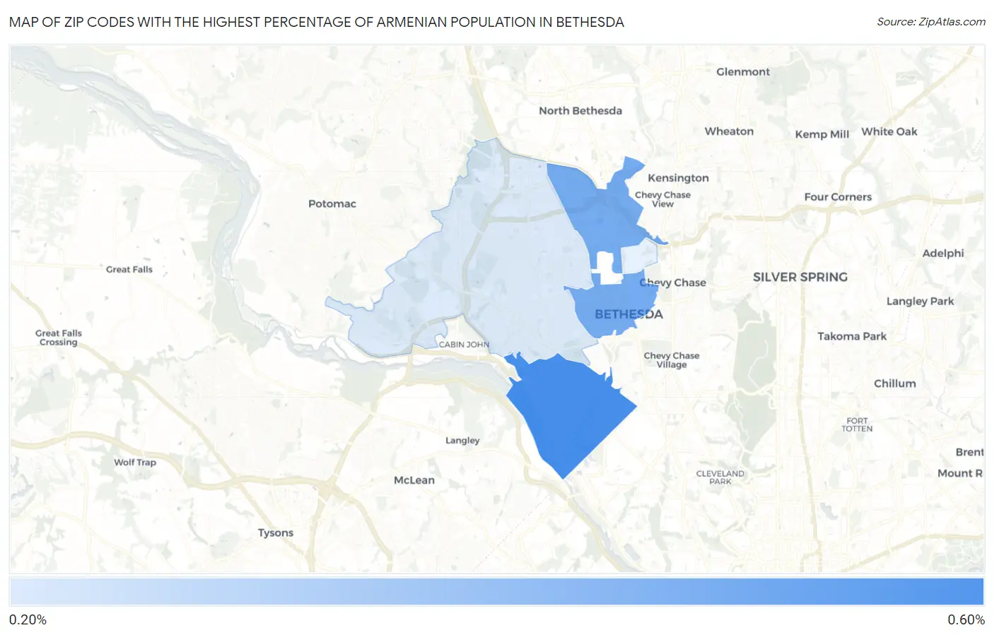 Zip Codes with the Highest Percentage of Armenian Population in Bethesda Map