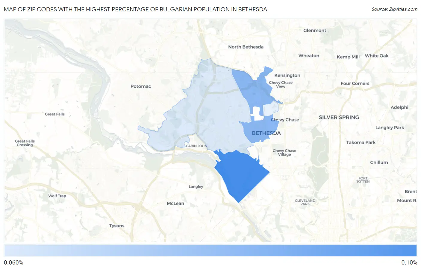 Zip Codes with the Highest Percentage of Bulgarian Population in Bethesda Map