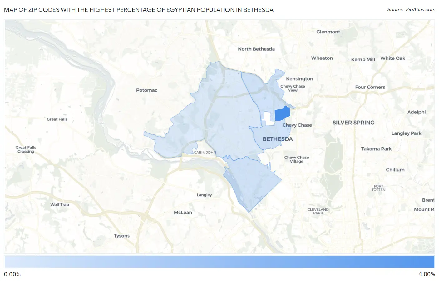 Zip Codes with the Highest Percentage of Egyptian Population in Bethesda Map