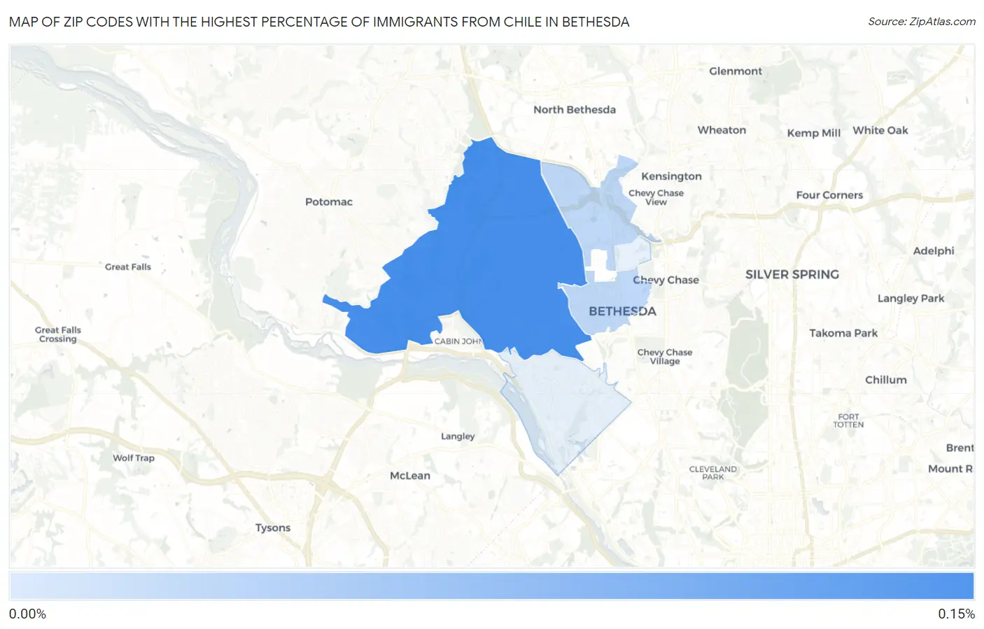 Zip Codes with the Highest Percentage of Immigrants from Chile in Bethesda Map