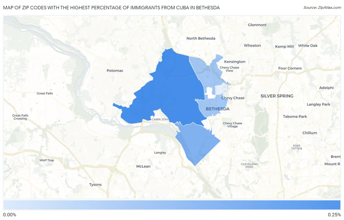 Zip Codes with the Highest Percentage of Immigrants from Cuba in Bethesda Map