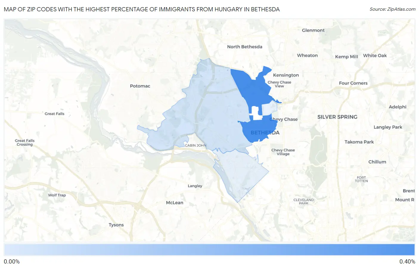 Zip Codes with the Highest Percentage of Immigrants from Hungary in Bethesda Map