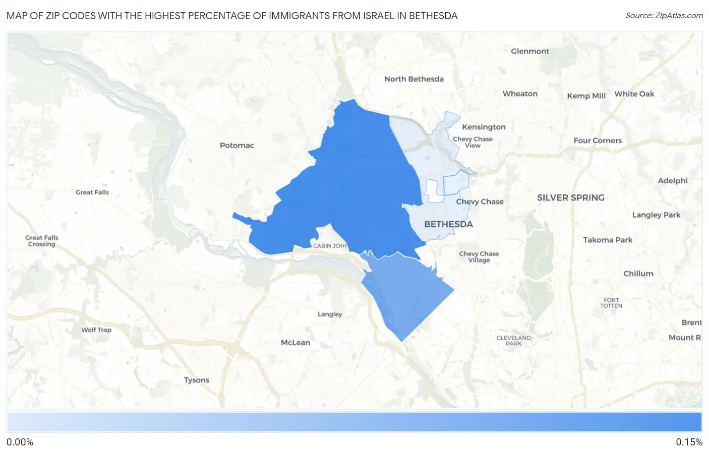 Zip Codes with the Highest Percentage of Immigrants from Israel in Bethesda Map