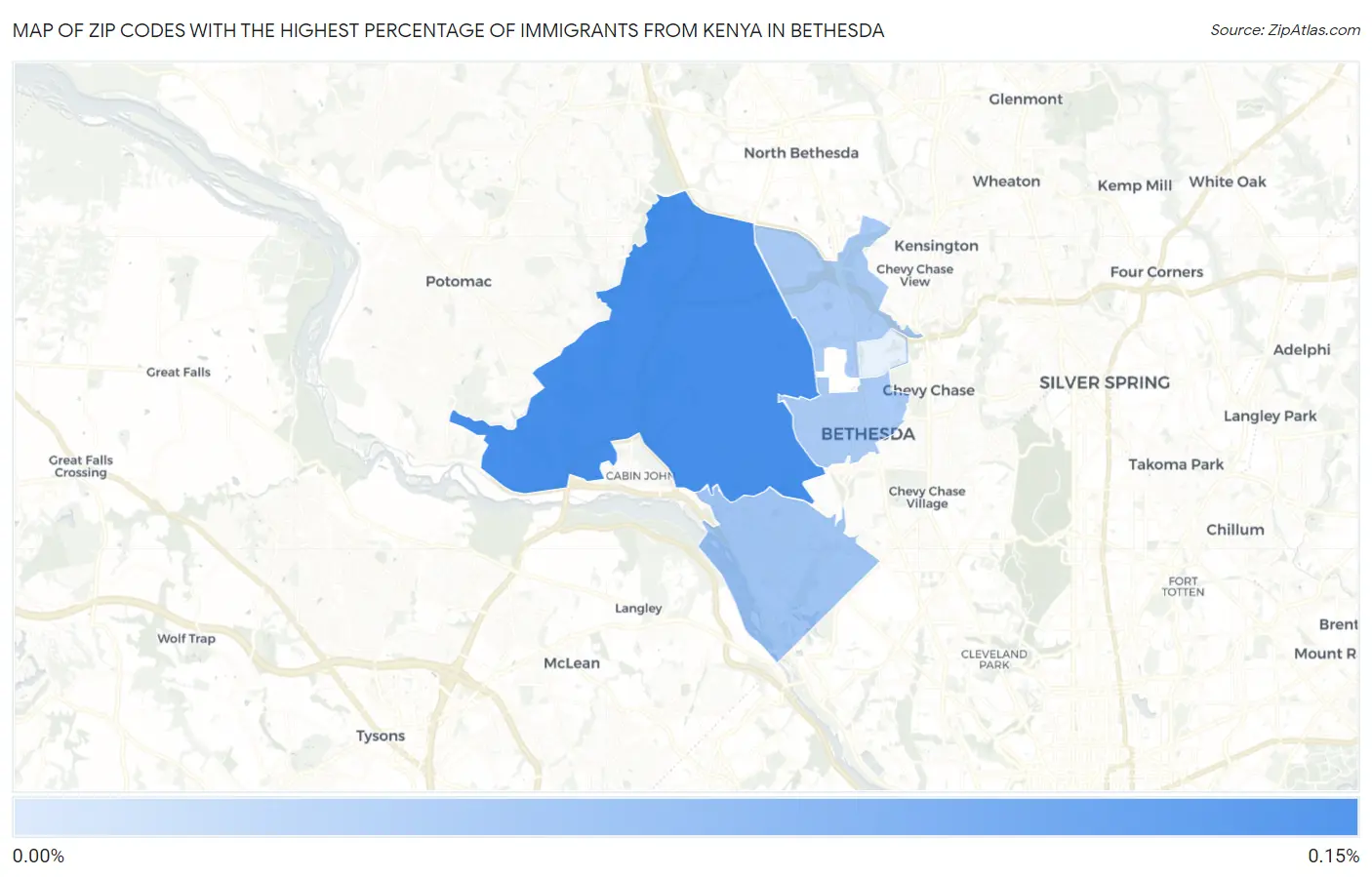Zip Codes with the Highest Percentage of Immigrants from Kenya in Bethesda Map