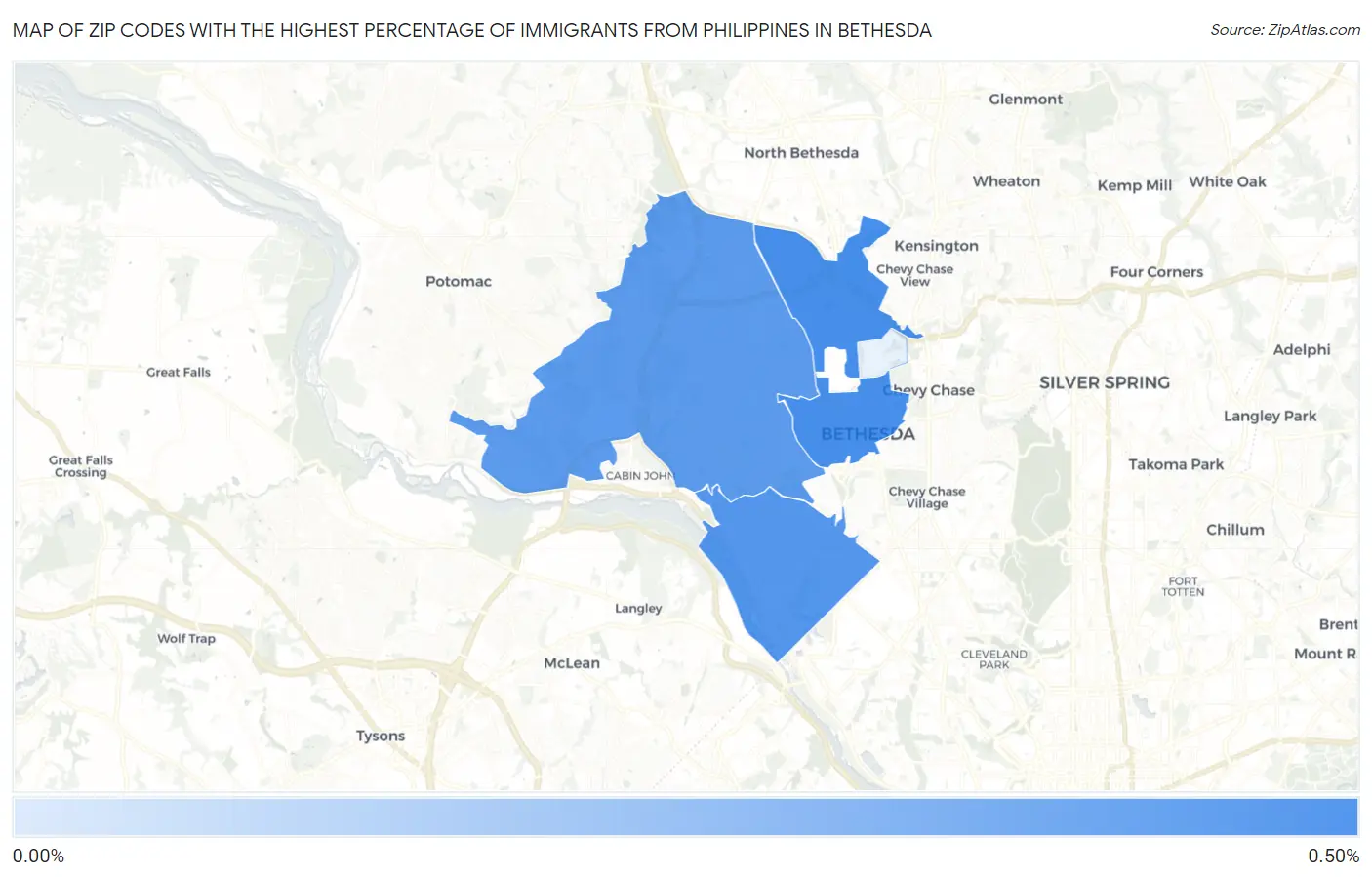Zip Codes with the Highest Percentage of Immigrants from Philippines in Bethesda Map