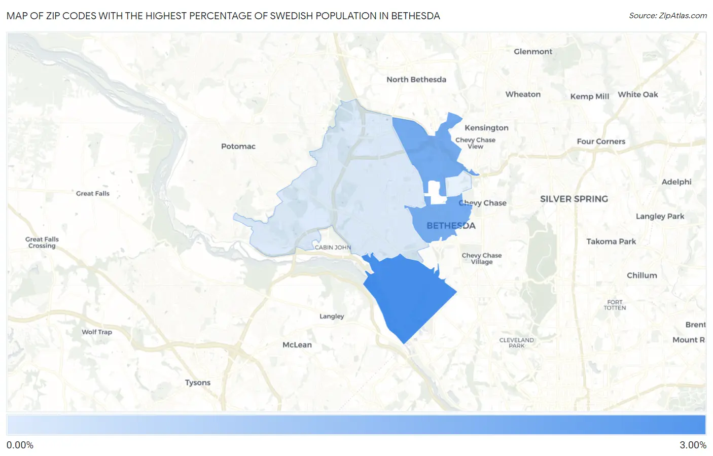 Zip Codes with the Highest Percentage of Swedish Population in Bethesda Map